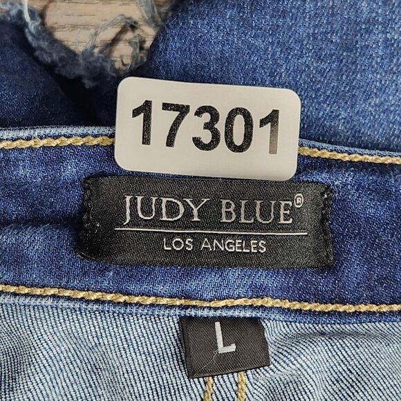 Judy Blue Shorts Womens Large Blue Distressed Denim Cutoff Raw Hem Mid Rise - Picture 10 of 12